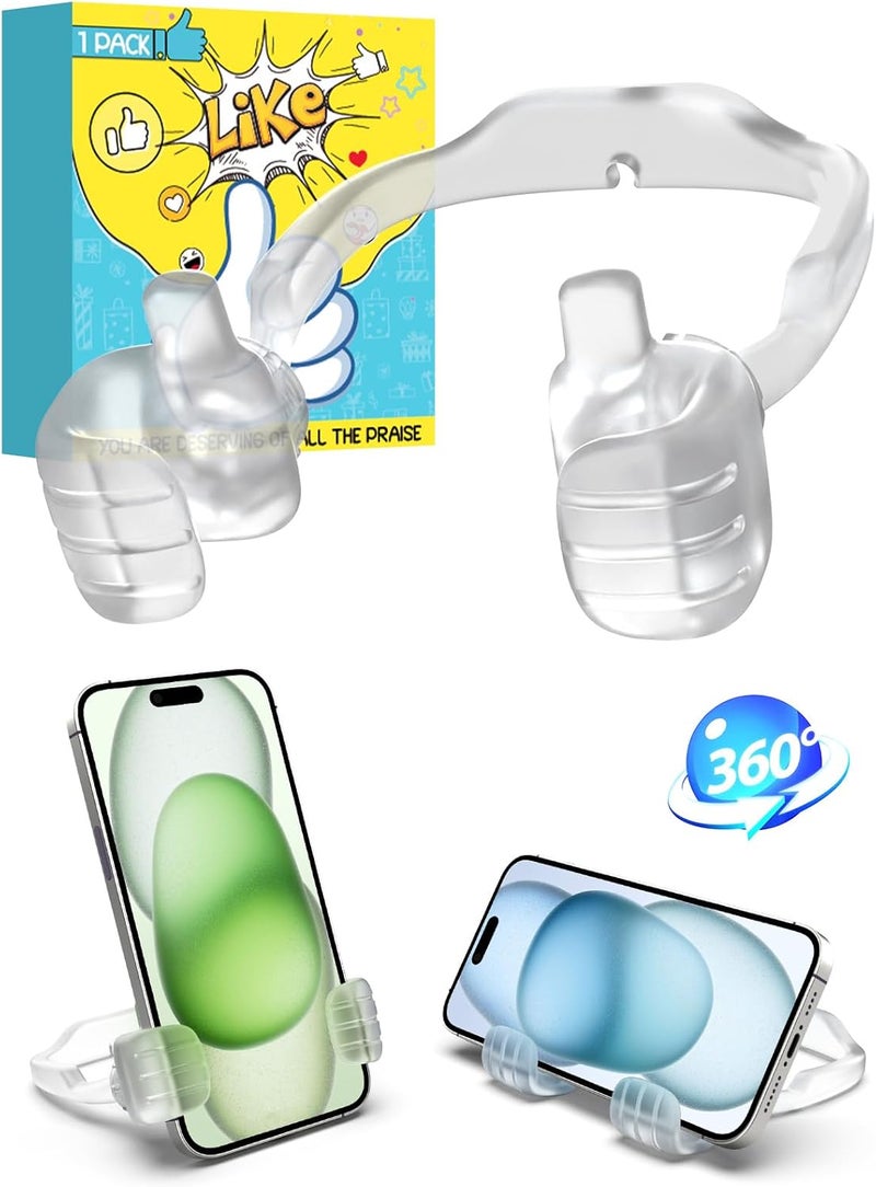 CALDEVER Valentines Gifts for Teens Girls Boys Kids Adults Cell Phone Stand: UPGRADE Adjustable Thumbs Up Lazy Phone Holder for Desk Cool Gadgets Fun Birthday Gifts for Women Husband Wife 1 Pack Transparent - Image 1